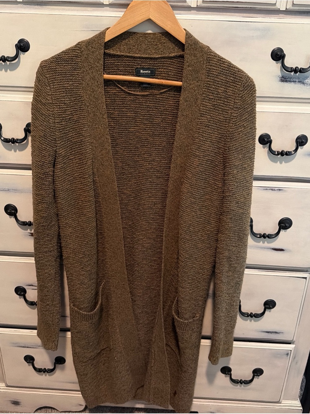 Roots Canada Long Cardigan Sweater Extra Small Heather Brown Rustic Cotton